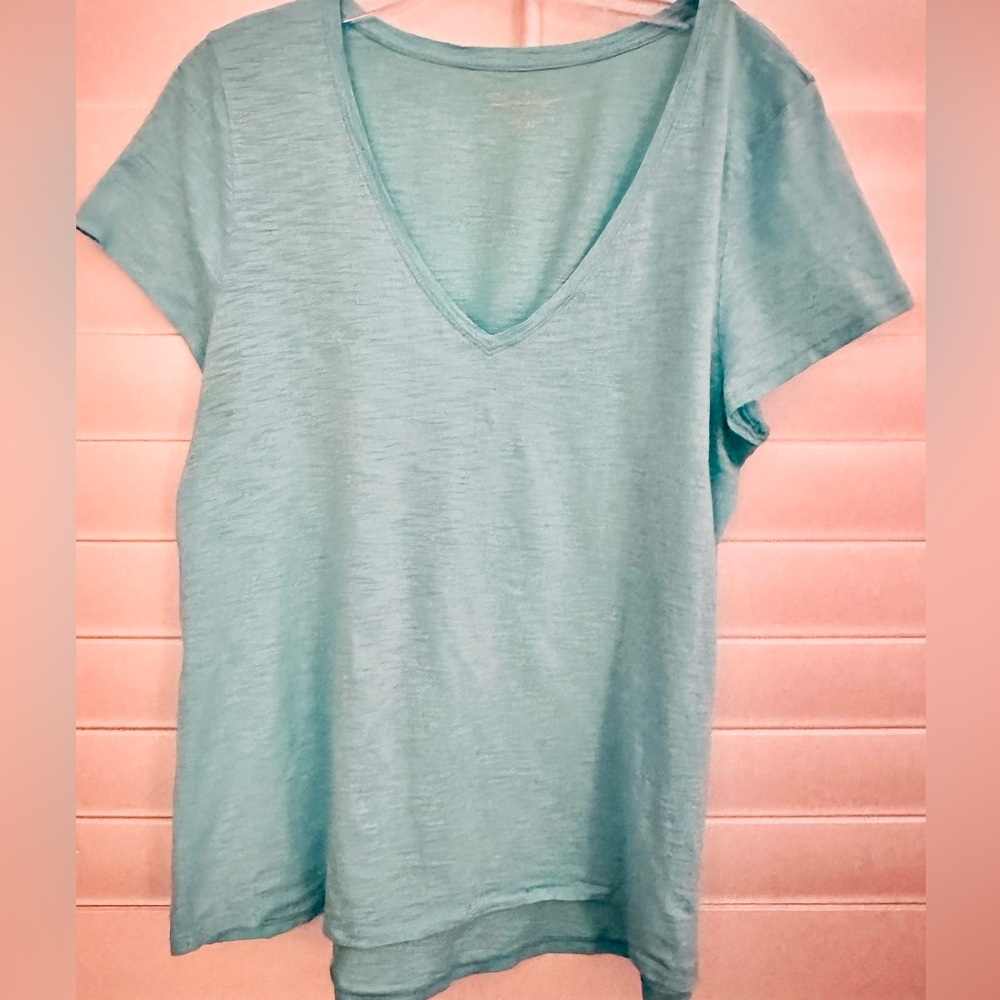 Lilly Pulitzer Blue Ibiza Etta Scoop Neck V-Neck Short Sleeve Tee Large - Picture 3 of 9